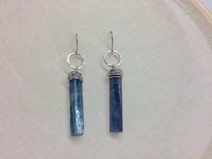Blue kyanite with sterling silver hoops and hooks. $40