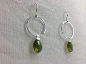 Green garnets with sterling silver hoops and hooks. $35