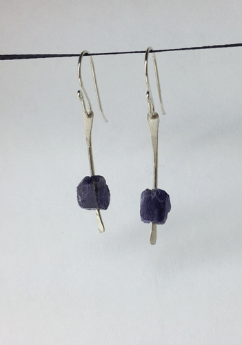 Rough cut blue sapphires on 25mm silver stems. All silver is sterling. $35